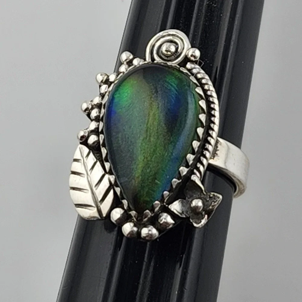 Sterling Silver 925 Aurora Opal Ring Size 6 Southwestern Design‎